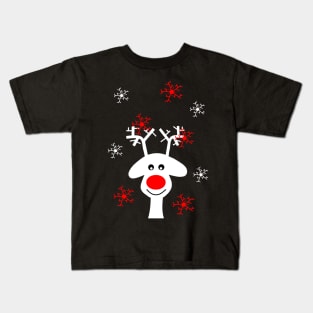 WHITE Christmas Reindeer Kids T-Shirt